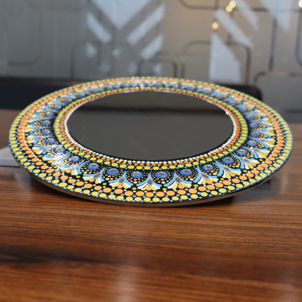 hand painted mandala dot art mirror (10×10 inch)