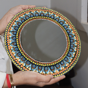 hand painted mandala dot art mirror (10×10 inch)