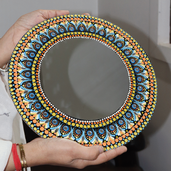 hand painted mandala dot art mirror (10×10 inch)