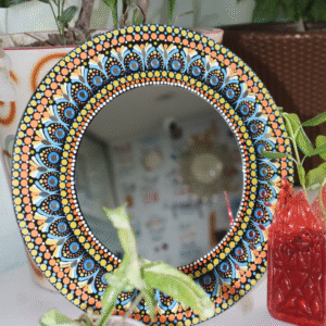 hand painted mandala dot art mirror (10×10 inch)