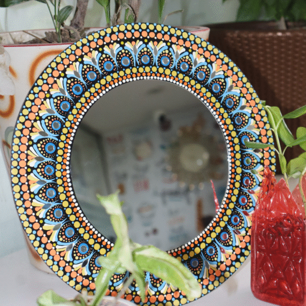 hand painted mandala dot art mirror (10×10 inch)