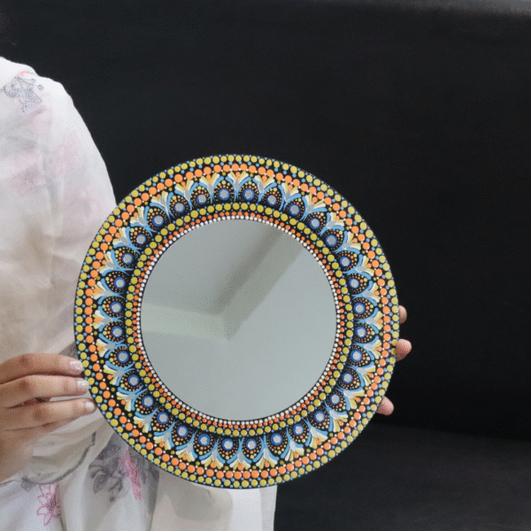 hand painted mandala dot art mirror (10×10 inch)