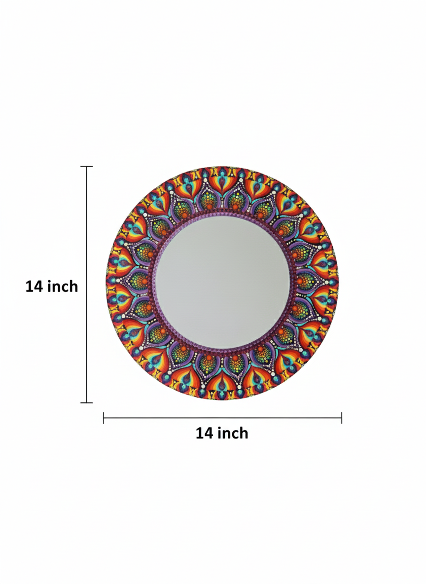 handmade mandala dot mirror wall art | vibrant mandala painting decor (14×14 inch) handmade mandala dot mirror wall art | vibrant mandala painting decor (14×14 inch)