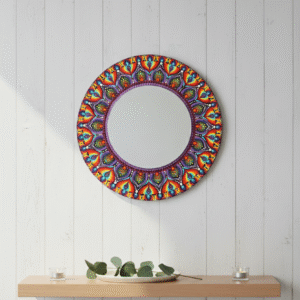handmade mandala dot mirror wall art | vibrant mandala painting decor (14×14 inch)