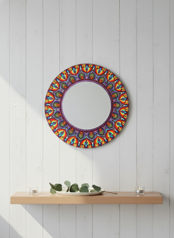 handmade mandala dot mirror wall art | vibrant mandala painting decor (14×14 inch)
