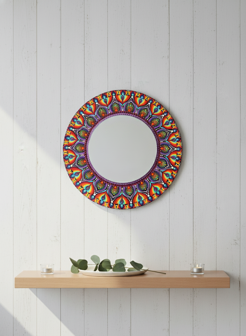 handmade mandala dot mirror wall art | vibrant mandala painting decor (14×14 inch) handmade mandala dot mirror wall art | vibrant mandala painting decor (14×14 inch)