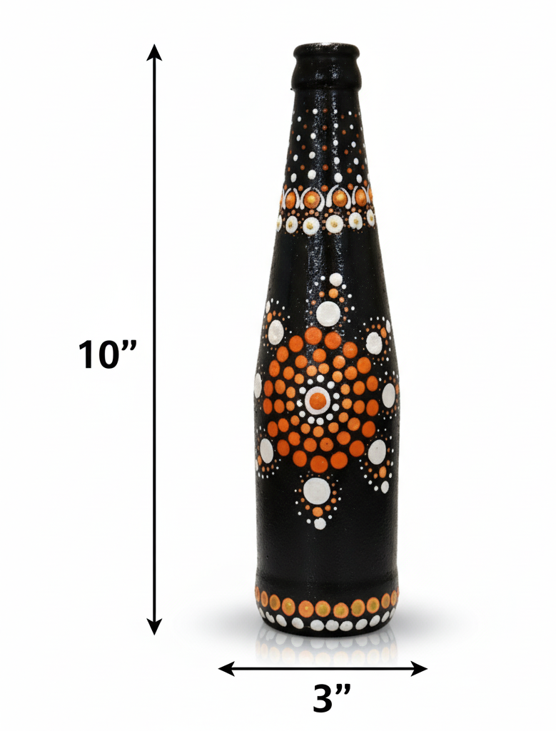 ayari creations hand painted mandala glass bottles | black & orange decor | set of 2 decorative bottle ayari creations hand painted mandala glass bottles | black & orange decor | set of 2 decorative bottle