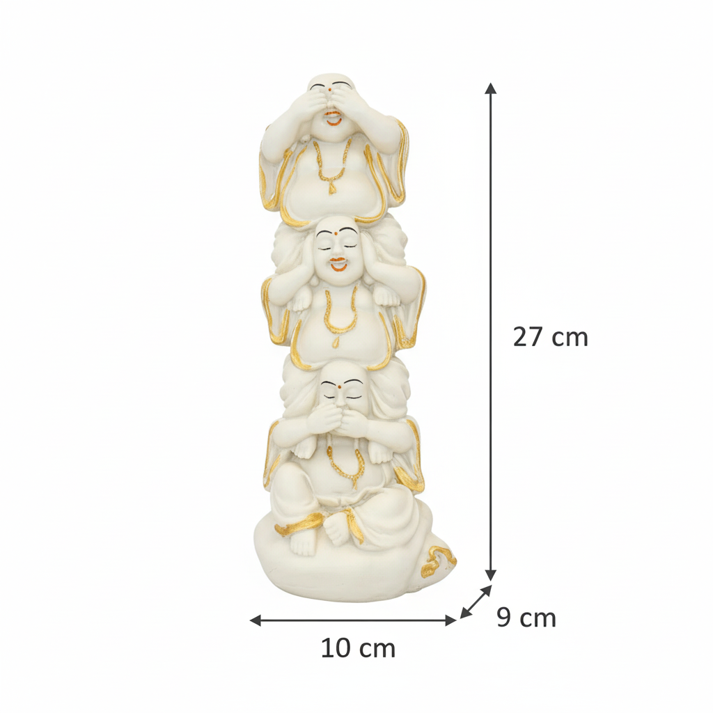 ayari creations three wise laughing buddha statue | see no evil hear no evil speak no evil idol decorative showpiece 27 cm (polyresin, white) ayari creations three wise laughing buddha statue | see no evil hear no evil speak no evil idol decorative showpiece 27 cm (polyresin, white)