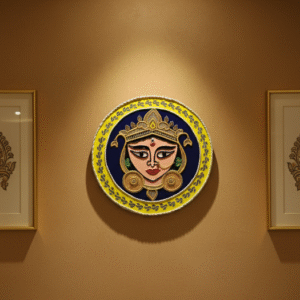 ayari creations handcrafted maa durga face wall art – 14x14" clay & bead traditional decor plate