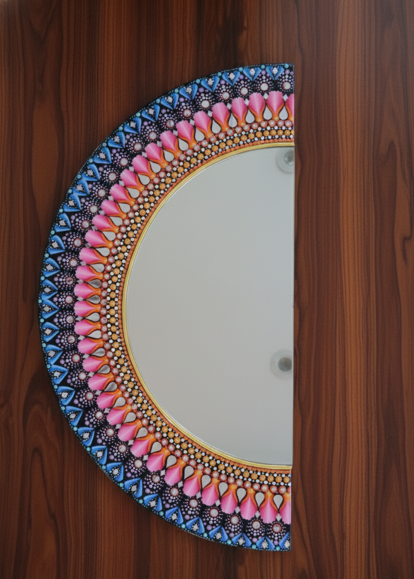 ayari creations mandala art with half mirror | handmade wall decor acrylic 21 inch x 11 inch painting ayari creations mandala art with half mirror | handmade wall decor acrylic 21 inch x 11 inch painting