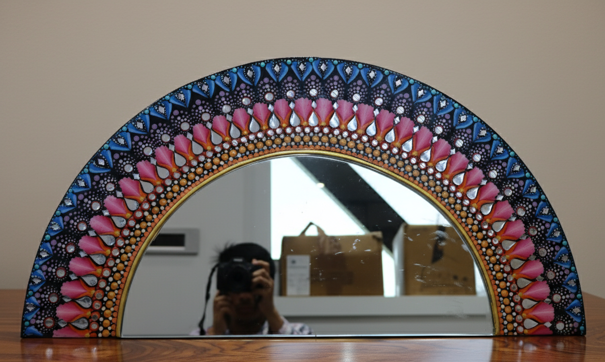 ayari creations mandala art with half mirror | handmade wall decor acrylic 21 inch x 11 inch painting ayari creations mandala art with half mirror | handmade wall decor acrylic 21 inch x 11 inch painting