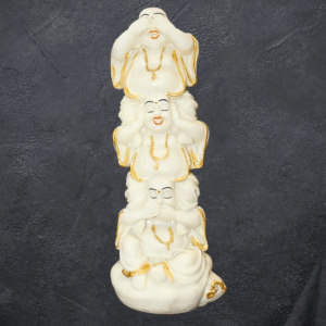 ayari creations three wise laughing buddha statue | see no evil hear no evil speak no evil idol decorative showpiece 27 cm (polyresin, white)