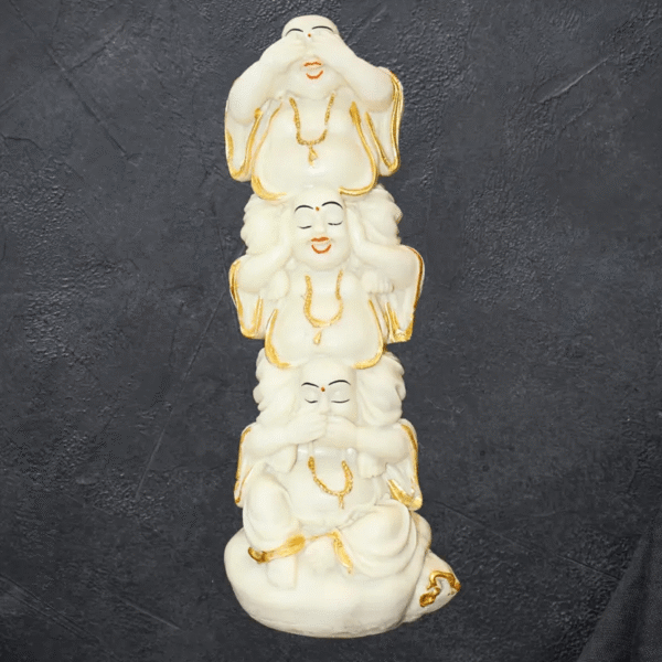 ayari creations three wise laughing buddha statue | see no evil hear no evil speak no evil idol decorative showpiece 27 cm (polyresin, white)