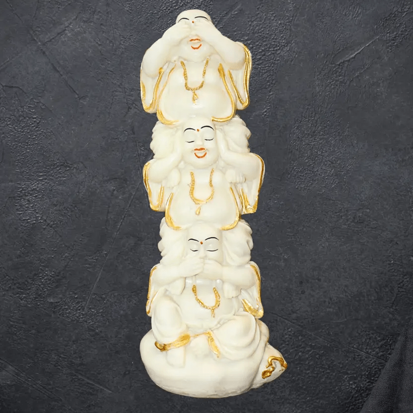 ayari creations three wise laughing buddha statue | see no evil hear no evil speak no evil idol decorative showpiece 27 cm (polyresin, white) ayari creations three wise laughing buddha statue | see no evil hear no evil speak no evil idol decorative showpiece 27 cm (polyresin, white)