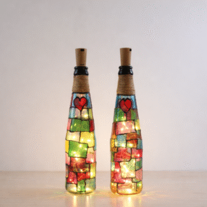 decorative glass bottle fairy lights | handmade led bottle lamp for home décor & gifting (pack of 2)