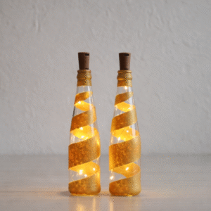 golden led decorative bottle set of 2 | glass bottle lights for home décor