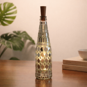 mirror mosaic glass bottle light | handmade led decorative lamp for home décor & gifting
