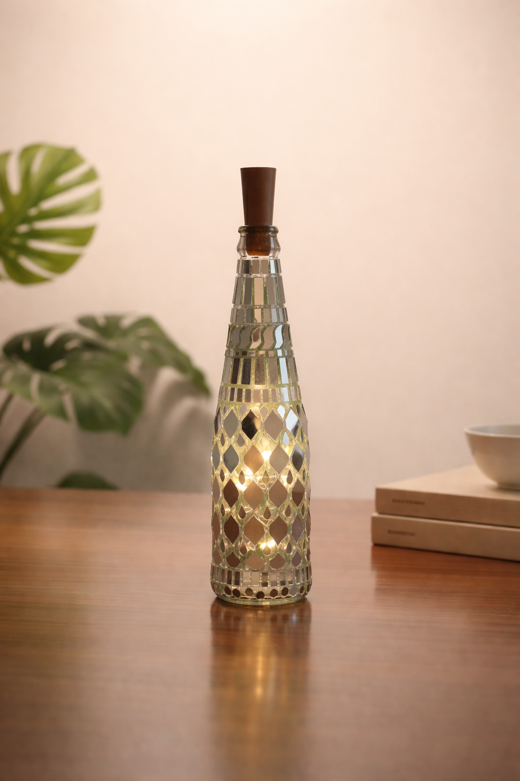 mirror mosaic glass bottle light | handmade led decorative lamp for home décor & gifting mirror mosaic glass bottle light | handmade led decorative lamp for home décor & gifting