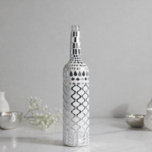 silver mirror mosaic decorative bottle | handmade glass bottle décor for home & gifting