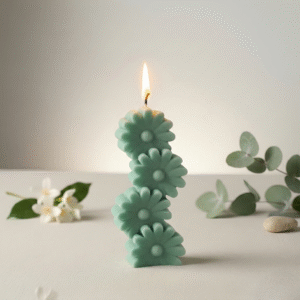 handmade pastel floral pillar candle for home décor | aesthetic flower designer candle for living room, gifting & festive decoration