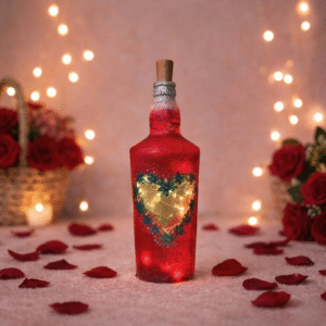 romantic led bottle lamp with heart design – decorative glass bottle light for couple gift, valentine gift, bedroom decor, anniversary gift, proposal decoration, romantic night lamp