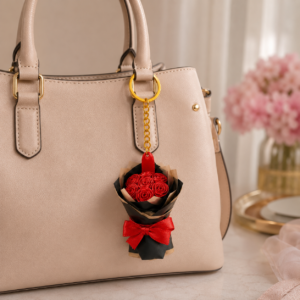 mini rose bouquet keychain for girls | cute romantic floral bag charm & key ring